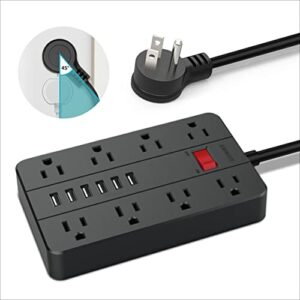 Power Strip with USB,SMNICE Surge Protector Flat Plug with 8 Widely-Spaced Outlets & 6 USB Ports, Wall Mountable 5ft Extension Cord for Smartphone Tablet Laptop Computer Multiple Devices Black