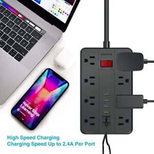 Power Strip with USB,SMNICE Surge Protector Flat Plug with 8 Widely-Spaced Outlets & 6 USB Ports, Wall Mountable 5ft Extension Cord for Smartphone Tablet Laptop Computer Multiple Devices Black