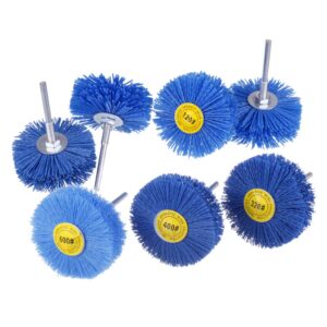 mixiflor 7 pack abrasive nylon wheel brush for drill with 1/4" shank, (80 120 180 240 320 400 600 )grits, nylon abrasive wheel perfect for removal of rust/corrosion/paint