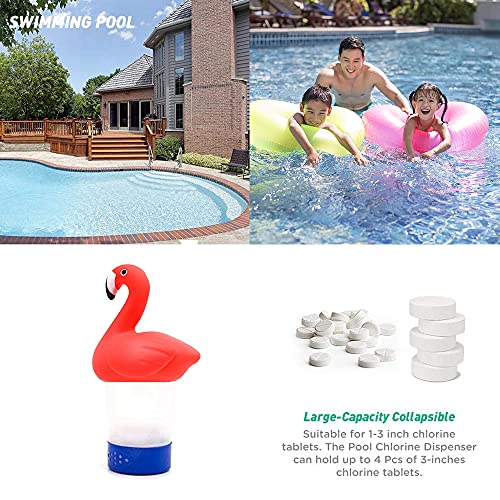 Chlorine Floater, Flamingo Collapsible Floating Pool Dispenser Set ，Fits 3" Chlorine Tablets，Release Adjustable for Indoor & Outdoor Swimming Pool Hot Tub SPA（2pack）