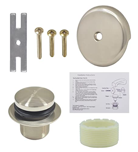 Gold-Hao-the-bathroom Tip-Toe Bathtub Drain Kit - with 1 Hole Bathtub Overflow Drain Cover & Tip-Toe Tub Trim Set (Brushed Nickel)