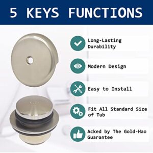 Gold-Hao-the-bathroom Tip-Toe Bathtub Drain Kit - with 1 Hole Bathtub Overflow Drain Cover & Tip-Toe Tub Trim Set (Brushed Nickel)