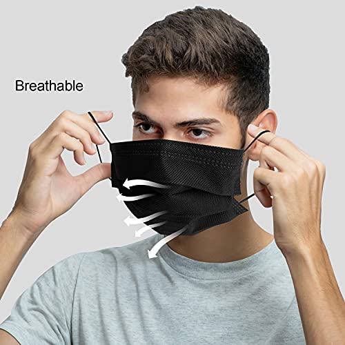 Black Disposable Face Masks with Elastic Ear Loop, 3 Layer Anti-Dust Protective Mouth Cover Mask (Pack of 50)