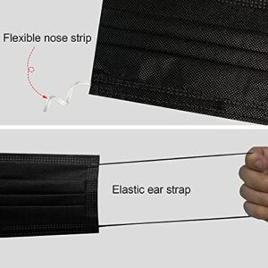 Black Disposable Face Masks with Elastic Ear Loop, 3 Layer Anti-Dust Protective Mouth Cover Mask (Pack of 50)