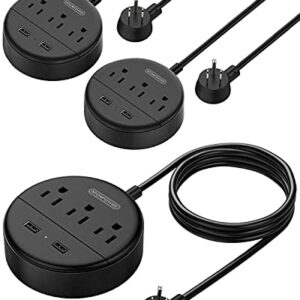 NTONPOWER Flat Plug Power Strip Bundle, 3 Outlets 2 USB Compact Power Strip with 5ft Cord and 10 ft Long Extension Cord, Right Angle Plug, Wall Mount for Office, Home, Nightstand, Dorm Essentials