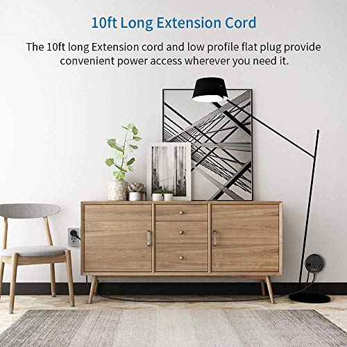 NTONPOWER Flat Plug Power Strip Bundle, 3 Outlets 2 USB Compact Power Strip with 5ft Cord and 10 ft Long Extension Cord, Right Angle Plug, Wall Mount for Office, Home, Nightstand, Dorm Essentials