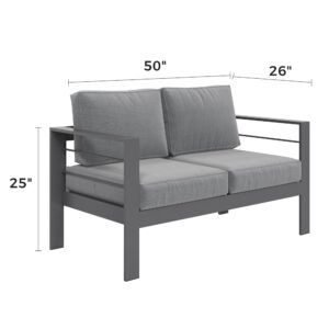 Solaste Outdoor Loveseat Aluminum Patio Furniture Sofa, All-Weather Metal Outdoor Couch with Cushions,Dark Grey