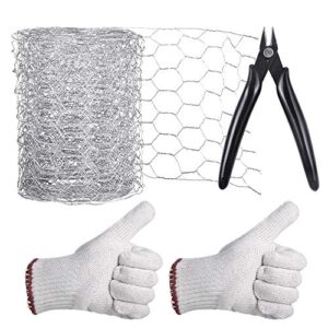 aboofx chicken wire for craft, 118 x 4 inch floral chicken wire net, hexagonal chicken wire for garden poultry, with one mini cutting pliers and 1 pair gloves