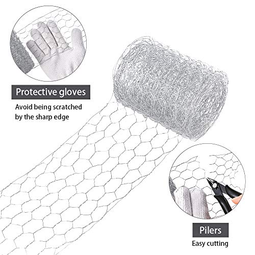Aboofx Chicken Wire for Craft, 118 x 4 inch Floral Chicken Wire Net, Hexagonal Chicken Wire for Garden Poultry, with One Mini Cutting Pliers and 1 Pair Gloves