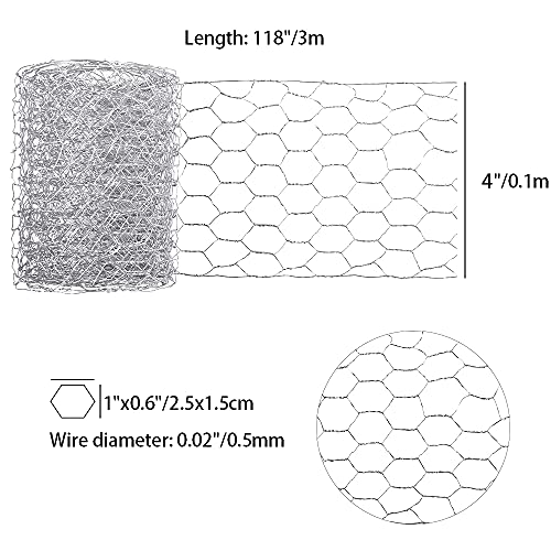 Aboofx Chicken Wire for Craft, 118 x 4 inch Floral Chicken Wire Net, Hexagonal Chicken Wire for Garden Poultry, with One Mini Cutting Pliers and 1 Pair Gloves