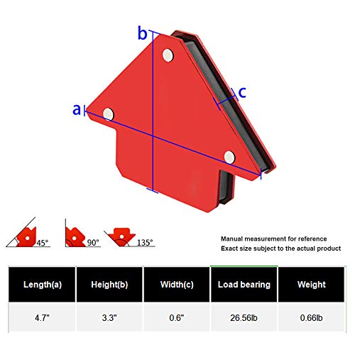 4.7" Welding Magnetic Holder and Positioner, 25lbs Strong Hold, 2 Pack Welding Magnet in Welding Soldering, 45/90/135 Degrees Corner Magnet, Metal Working Tools and Equipment