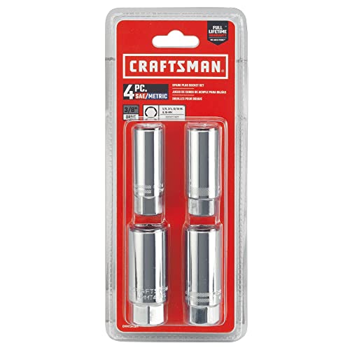 Craftsman 3/8 in. Drive Metric and SAE 6 Point Standard Spark Plug Socket Set, 4 Piece Set (CMMT34504)