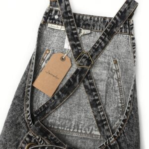 Jeanerlor - Denim Apron with Pockets for Hair Stylist Gardening Craftsmen Barista Women Hairdresser Jean Work Apron Cross Straps & Adjustable S to L (Black)