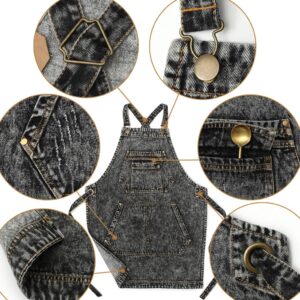 Jeanerlor - Denim Apron with Pockets for Hair Stylist Gardening Craftsmen Barista Women Hairdresser Jean Work Apron Cross Straps & Adjustable S to L (Black)