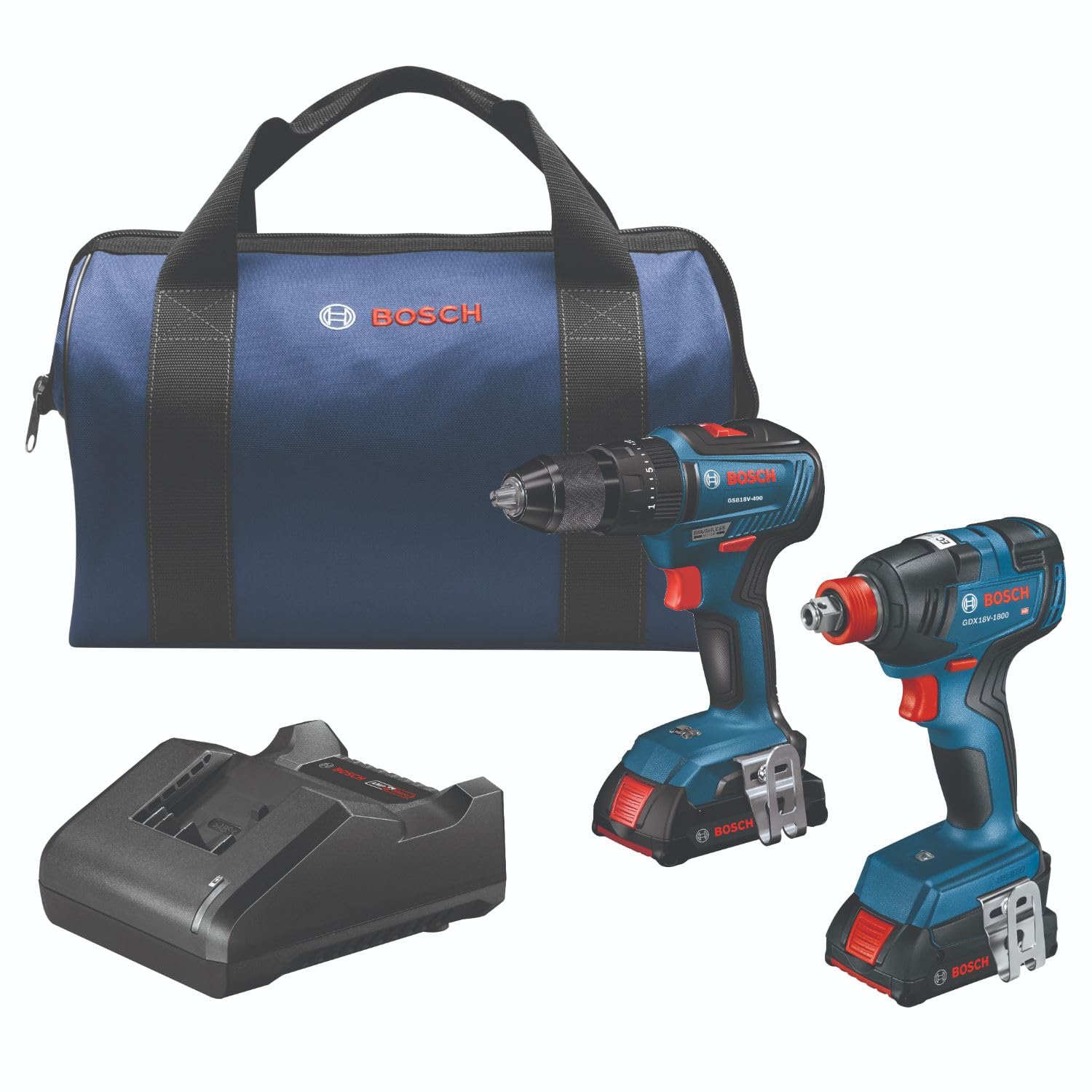 BOSCH GXL18V-240B22 18V 2-Tool Combo Kit with 1/2 In. Hammer Drill/Driver, Two-In-One 1/4 In. and 1/2 In. Bit/Socket Impact Driver/Wrench and (2) 2 Ah Standard Power Batteries