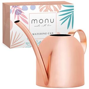 monu small metal watering can - cute mini indoor decorative watering pot for desk office house plants orchids herbs bonsai succulents - gardening tool sprinkler with long spout - 15oz/500ml rose gold