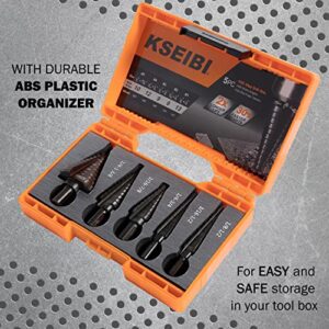 KSEIBI Step Drill Bit Set 5 Pieces Pack High Speed Steel Black Oxide M2 Multiple Hole 50 Sizes 1/8-1-3/8 inch SAE Standard Drill Attachment (KS-575105)