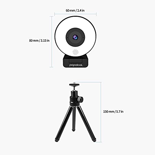 papalook 1080P Webcam with Ring Light and Tripod, PA552 Full HD Streaming Web Camera with Dual Microphones, Plug and Play USB Webcam for PC Mac Laptop Desktop, Zoom Skype Facetime Video Conference