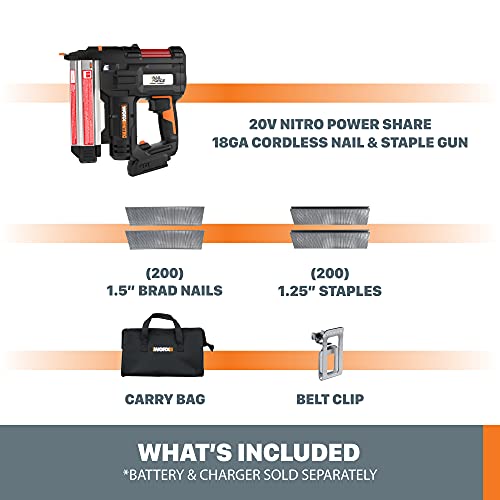 Worx WX840L.9 20V Power Share Cordless 18 Gauge Nail & Staple Gun (Tool Only)