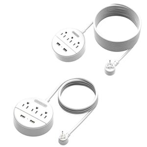 ntonpower flat plug power strip bundle, 2 outlets 3 usb compact power strip with 10ft and 15 ft extra long extension cord, right angle plug for office, home, nightstand, dorm essentials