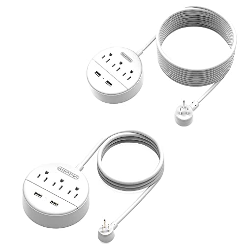 NTONPOWER Flat Plug Power Strip Bundle, 2 Outlets 3 USB Compact Power Strip with 10ft and 15 ft Extra Long Extension Cord, Right Angle Plug for Office, Home, Nightstand, Dorm Essentials