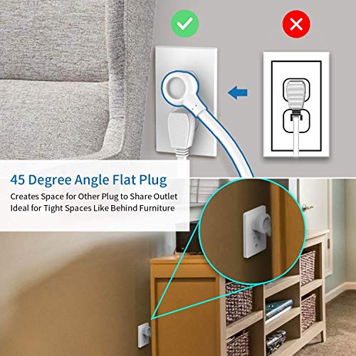 NTONPOWER Flat Plug Power Strip Bundle, 2 Outlets 3 USB Compact Power Strip with 10ft and 15 ft Extra Long Extension Cord, Right Angle Plug for Office, Home, Nightstand, Dorm Essentials