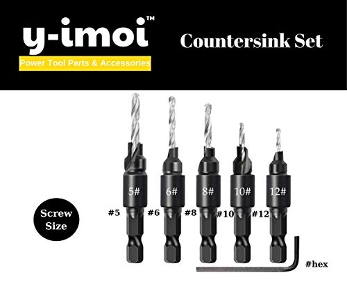 Y-imoi Drill Bit Set 5 Pieces Countersink Drill Bit Set Adjustable Countersink Bit Professional Drill Bits for Metal, Woodworking, Aluminum, Plastic Premium High Speed Steel Bit for Power Tools