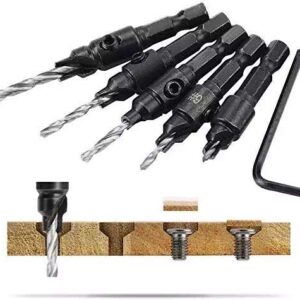 Y-imoi Drill Bit Set 5 Pieces Countersink Drill Bit Set Adjustable Countersink Bit Professional Drill Bits for Metal, Woodworking, Aluminum, Plastic Premium High Speed Steel Bit for Power Tools