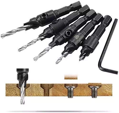 Y-imoi Drill Bit Set 5 Pieces Countersink Drill Bit Set Adjustable Countersink Bit Professional Drill Bits for Metal, Woodworking, Aluminum, Plastic Premium High Speed Steel Bit for Power Tools