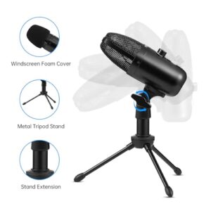 FDUCE USB Plug&Play Computer Microphone, Professional Studio PC Mic with Tripod for Gaming, Streaming, Podcast, Chatting, YouTube on Mac & Windows(Black)