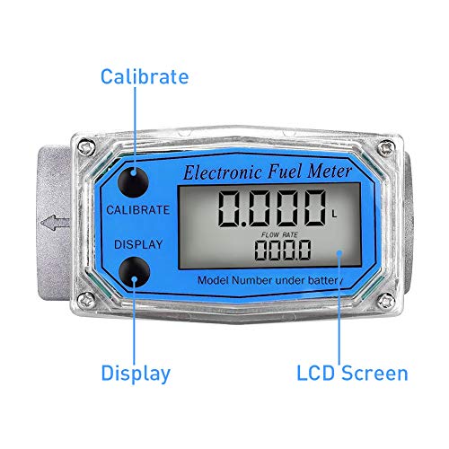 Digital Turbine Flowmeter, LCD Display with NPT Counter Gas Oil Fuel Flowmeter Measure Diesel Kerosene Gasoline 1 Inch