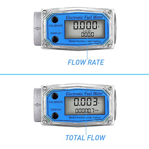 Digital Turbine Flowmeter, LCD Display with NPT Counter Gas Oil Fuel Flowmeter Measure Diesel Kerosene Gasoline 1 Inch