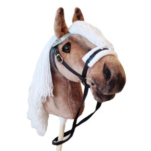 brown hobby horse on a stick with bridle handmade stick horse for children