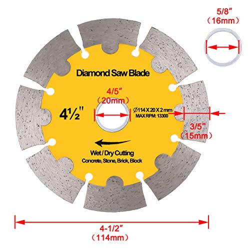 NYTiger 3 Pack 4-1/2 inch Diamond Saw Blades 4.5" Angle Grinder Disc Wet Dry Segmented  Cutting Wheel with 4/5-5/8 inch Arbor for Concrete Stone Brick Block Masonry