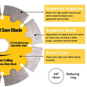 NYTiger 3 Pack 4-1/2 inch Diamond Saw Blades 4.5" Angle Grinder Disc Wet Dry Segmented  Cutting Wheel with 4/5-5/8 inch Arbor for Concrete Stone Brick Block Masonry