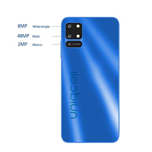 Uniqcell UNI 10X | Android Cell Phone | 6.55" HD+INCELL Punch Hole | Dual Sim | 128GB of Storage | Side Fingerprint (Blue)