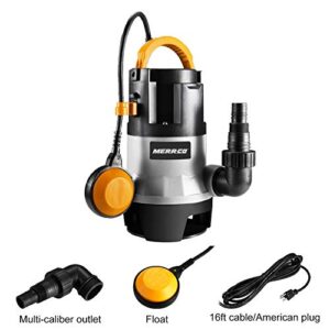 MERRCO Sump Pump, 1HP 3302GPH 750W Sumbersible Water Pump with Float Switch and Long 16ft Cable for Pool draining, Tub, Garden, Irrigation