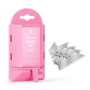 fantasticar 100-pack utility knife box cutter blades sk5 carbon steel with pink dispenser