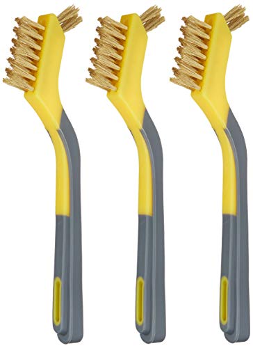 Amazon Basics Brass Mini Brushes, Soft Grip, 3-Pack, 1/2 inch, Yellow/Grey