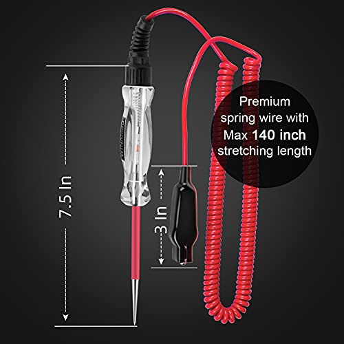 Premium LED Bulb Automotive Circuit Tester, 6-24V Test Light with 135 Inch PU Extended Spring Wire, Sharp Hard Steel Probe Vehicle Circuits Low DC Voltage Light Tester