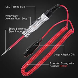 Premium LED Bulb Automotive Circuit Tester, 6-24V Test Light with 135 Inch PU Extended Spring Wire, Sharp Hard Steel Probe Vehicle Circuits Low DC Voltage Light Tester