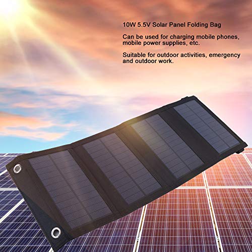 Outdoor Black Solar Panel Charger, 10W 5.5V Lightweight Portable Folding Charger Board Waterproof Emergency Solar Charger Mobile Power Supply, with Carabiners, for Mobile Phones, Travel, Camping