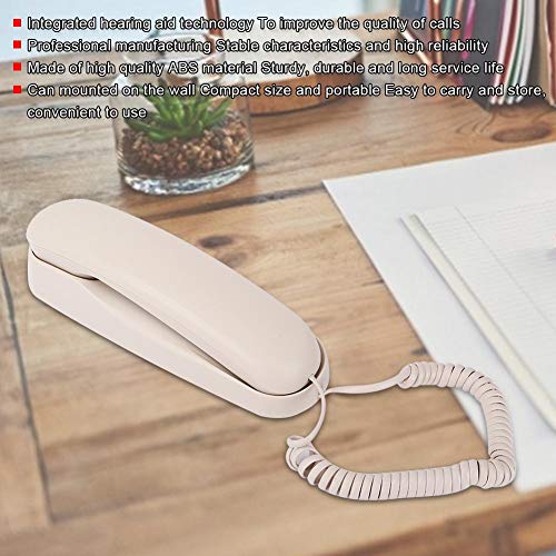 M ugast Corded Telephone,Wired Mini Slim-line Table/Wall-Mountable Telephone Landline,for Office/Hotel/Bedroom/Elevator/Bathroom,Beige