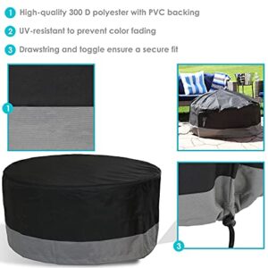 Sunnydaze Heavy Duty Round Outdoor Fire Pit Cover with Drawstring - 300D Polyester Material - Black/Gray - 48-Inch x 18-Inch