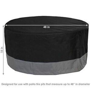 Sunnydaze Heavy Duty Round Outdoor Fire Pit Cover with Drawstring - 300D Polyester Material - Black/Gray - 48-Inch x 18-Inch