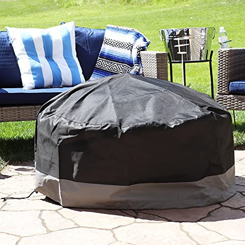 Sunnydaze Heavy Duty Round Outdoor Fire Pit Cover with Drawstring - 300D Polyester Material - Black/Gray - 48-Inch x 18-Inch