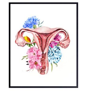 floral female anatomy wall art - gift for women, obgyn or gynecology, fertility, ivf doctors office - decor for home, apartment or medical clinic - uterus picture print - 8x10 unframed