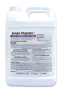 avian migrate goose deterrent, bird repellent concentrate, geese repellent, non-toxic, made in the usa, removes geese from beaches, yards, ponds, parks and ground (one gallon)