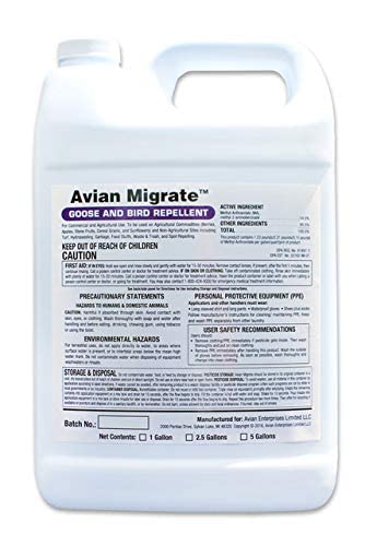 Avian Migrate Goose Deterrent, Bird Repellent Concentrate, Geese Repellent, Non-Toxic, Made in The USA, Removes Geese from Beaches, Yards, Ponds, Parks and Ground (One Gallon)