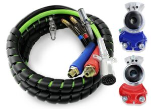 torque 12ft 3 in 1 abs & air power line hose kit airline air hose with glad hands wrap 7 way electrical cable with handle grip & gladhands for semi truck trailer tractor (tr813212)